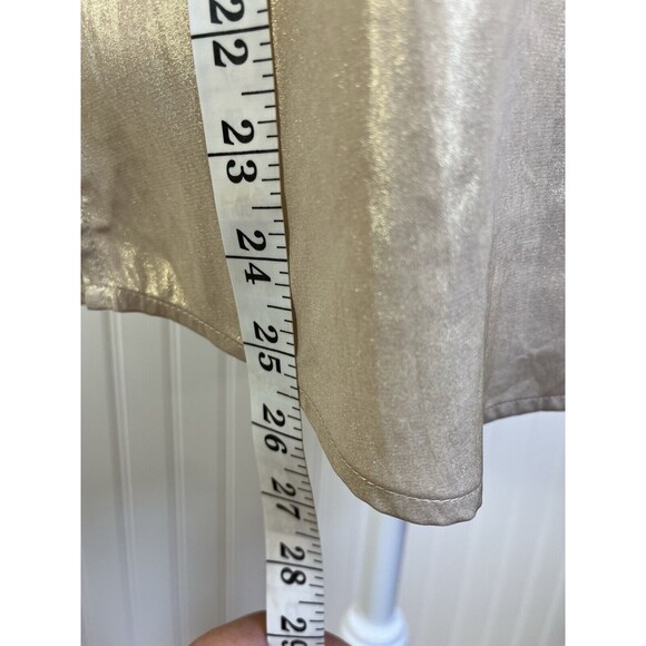 Chicos Gold Shimmer Drita Sand Keyhole Button Back Womens Top SZ‎ 1. Holiday Top - Picture 6 of 8